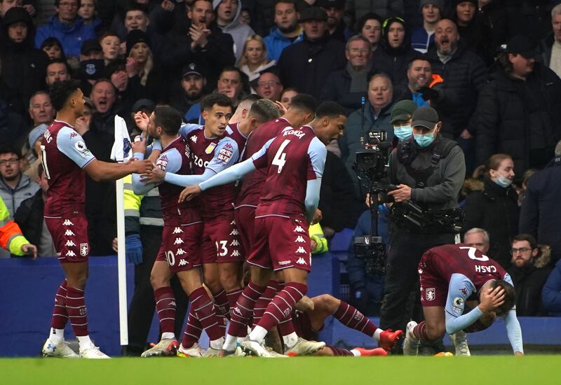 Aston Villa's Lucas Digne and Matty Cash were hit by an object on Saturday. PA