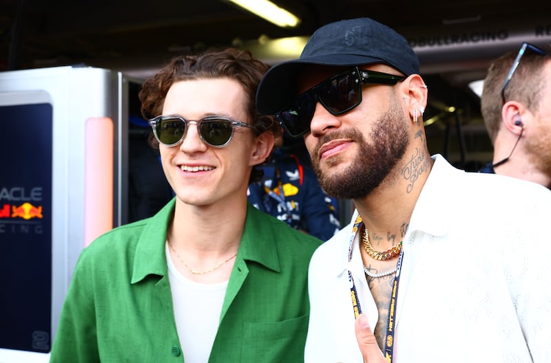 Hollywood actor Tom Holland with PSG star Neymar at Circuit de Monaco ahead of the Monaco Grand Prix on Sunday, May 28, 2023. Getty