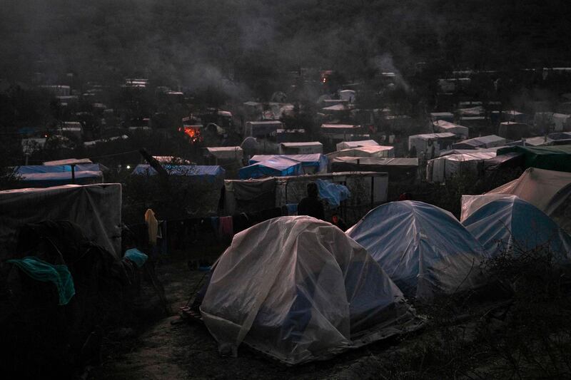 A view of the makeshift camp set up next to the Moria refugee camp on the island of Lesbos. AFP