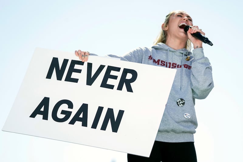 Miley Cyrus performs during the March for Our Lives rally in support of gun control in Washington, in 2018. AP