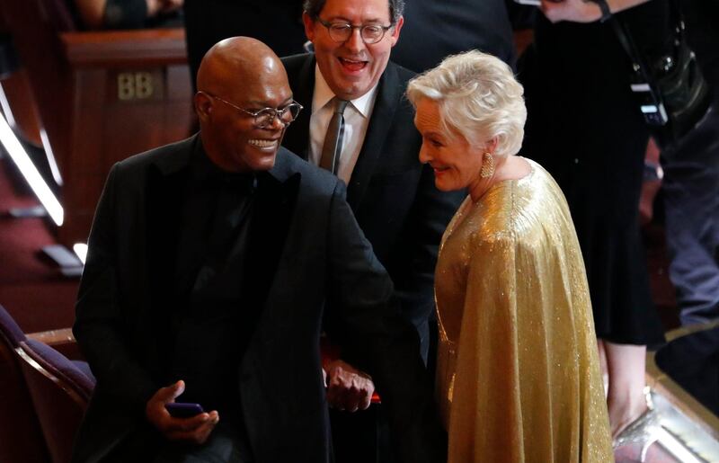 Samuel L. Jackson and Glenn Close chatting. Photo: Reuters