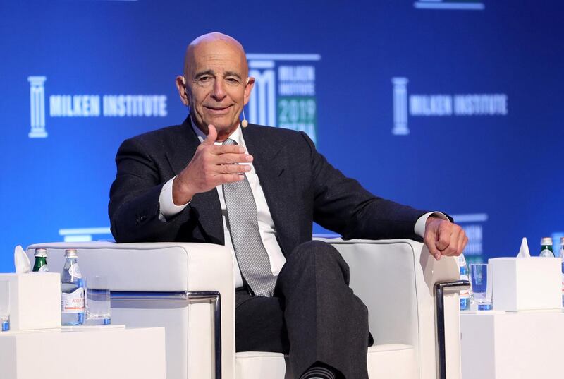 ABU DHABI , UNITED ARAB EMIRATES , February 12 – 2019 :- Thomas Barrack , Colony Capital, Inc. speaking during the Milken Institute MENA Summit 2019 held at The St. Regis Saadiyat Island Resort in Abu Dhabi.  ( Pawan Singh / The National ) For News/Business/Instagram. Story by Dania 