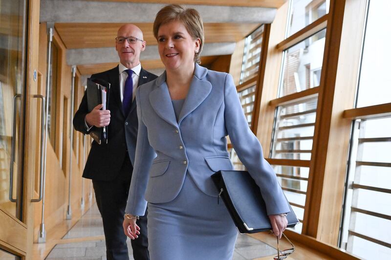 Scotland's First Minister Nicola Sturgeon pictured at the Scottish Parliament on Tuesday where she announced the date for a proposed referendum on independence. Getty Images