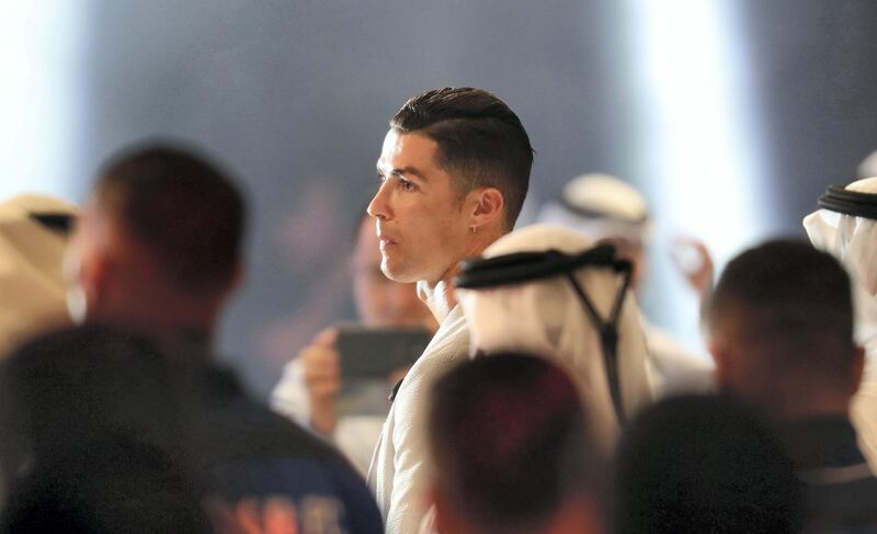 DUBAI, UNITED ARAB EMIRATES, Dec 28 – 2019 :- Cristiano Ronaldo, Juventus FC & Portuguese National Team Player during the 14th Dubai International Sports Conference held at Madinat Jumeirah in Dubai. ( Pawan Singh / The National ) For Sports/Instagram. Story by John