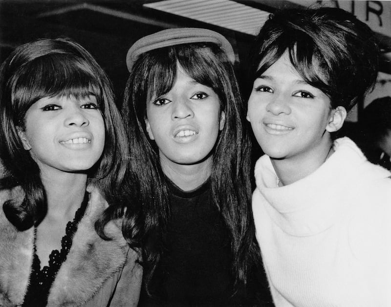 American pop trio The Ronettes, comprising Veronica Bennett (later Ronnie Spector), Nedra Talley and Estelle Bennett in the UK on October 21, 1964. Getty Images