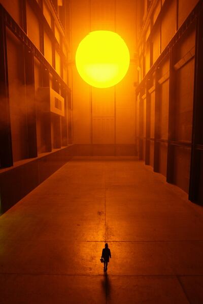View of Olafur Eliasson's 'The Weather Project' installation at the Tate Modern gallery, London, England, October 15, 2003. (Photo by Peter Macdiarmid/Getty Images)