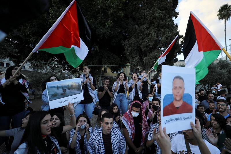 Palestinians in Nazareth rally in support of the six escapees. Reuters