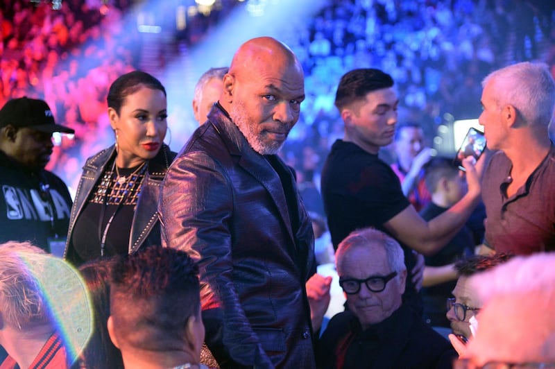 Boxing Hall of Fame member Mike Tyson attends the WBC heavyweight title bout between Deontay Wilder and Tyson Fury at MGM Grand Garden Arena.