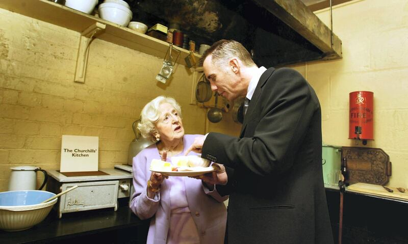 LONDON - APRIL 8:  Chefs Marguerite Patten, (L) and Gary Rhodes inspect the kitchen of former British prime minister Sir Winston Churchill at the opening of the first phase of a ?7.5m project to renovate the British Imperial War Museum-owned War Rooms April 8, 2003 in London, England. The project opens areas that haven't been accessible to the public since 1945. The first phase features renovations of the Churchill family's private quarters and space for a museum dedicated to the life of Sir Winston Churchill. Phase two will see the design and fit out of the museum and is scheduled to open in 2005. (Photo by Scott Barbour/Getty Images)