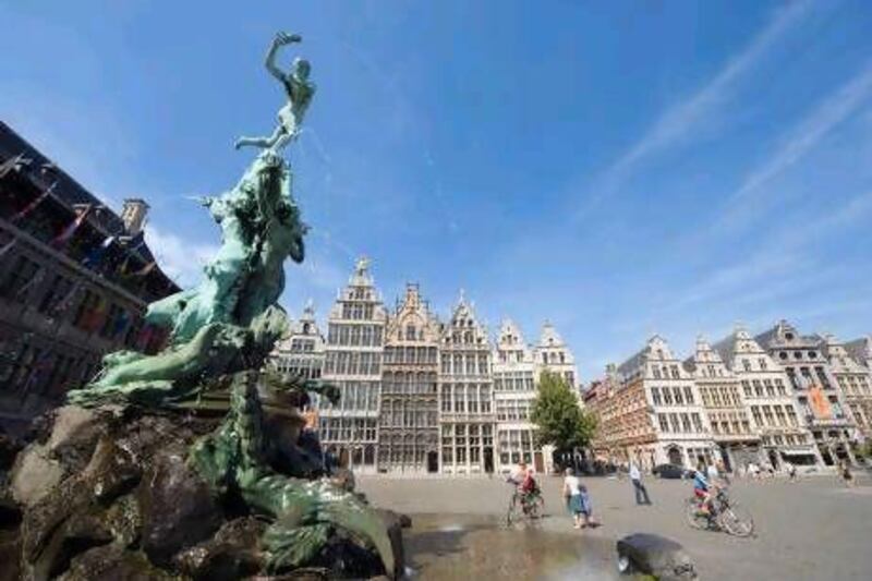 The Baroque Brabo fountain by Jef Lambeaux, which dates from 1887, is one of the many architectural treats in Antwerp. Getty Images