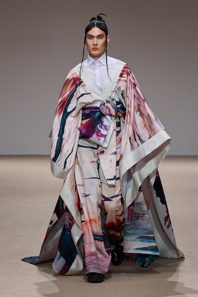 A menswear kimono by Michael Cinco, at Dubai Fashion Week, autumn/winter 2024. Photo: Dubai Fashion Week