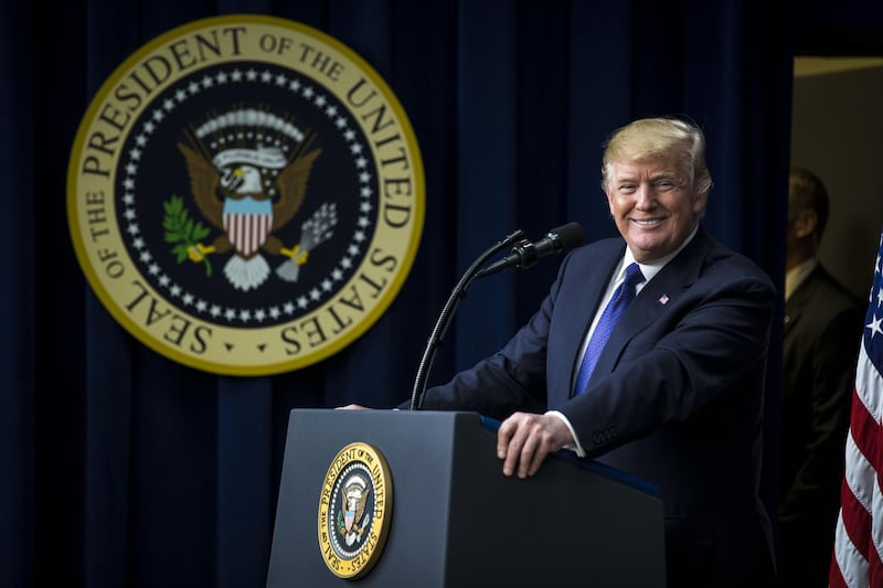 U.S. President Donald Trump smiles while speaking during a 'Conversations with the Women of America' event at the Eisenhower Executive Office Building in Washington, D.C., U.S., on Tuesday, Jan. 16, 2018. Republican leaders in Congress are angling for another short-term funding measure to avert a government shutdown at the end of this week while trying to keep a dispute over immigration separate from their attempts to get agreement on spending priorities. Photographer: Al Drago/Bloomberg