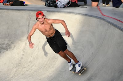Mohamed Mansour, a skateboarder from Dubai, did not compete but was supporting the event. Khushnum Bhandari / The National 
