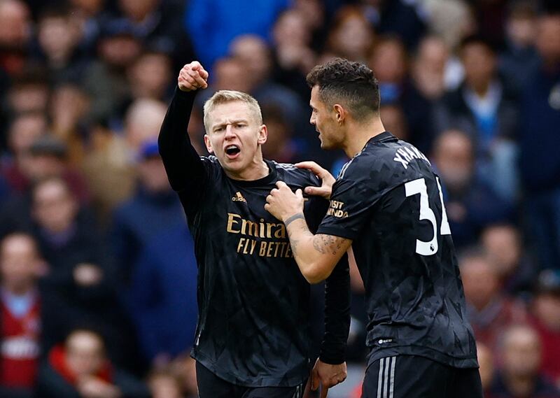 Oleksandr Zinchenko celebrates scoring Arsenal's second goal. Action Images