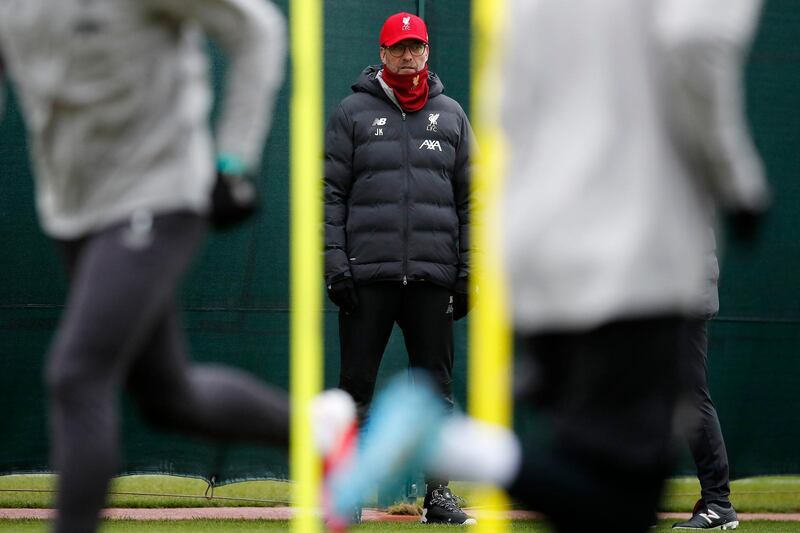 Liverpool manager Jurgen Klopp during training on Tuesday, March 10, ahead of his team's Champions league last-16 second leg against Atletico Madrid. PA