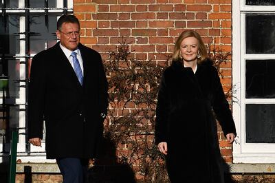Foreign Secretary Liz Truss with EU post-Brexit negotiator Maros Sefcovic at Chevening in Kent. Both sides remain locked in a dispute over the Northern Ireland protocol. 