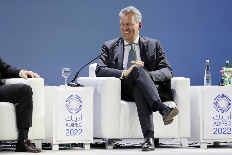 Professor Dr Klaus-Dieter Maubach, chief executive of Uniper, at a panel discussion on the topic 'Transitioning to New Energy Supply and Demand Needs: A Look into the Future' at Adipec 2022. Chris Whiteoak / The National