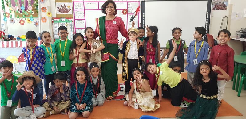 Noor Nazia with her kindergarten class at Credence High School, Dubai. Photo: Noor Nazia