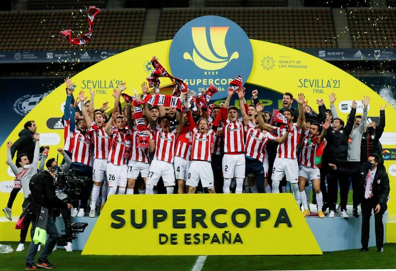 Athletic Bilbao celebrate their Super Cup win. EPA