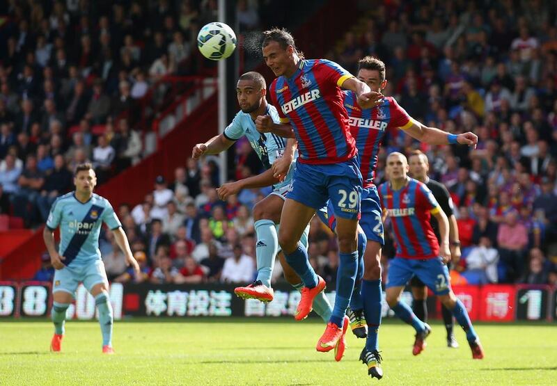 Marouane Chamakh of Crystal Palace heads the ball during the Barclays Premier League match between Crystal Palace and West Ham United at Selhurst Park on August 23, 2014 in London, England. (Photo by Scott Heavey/Getty Images)