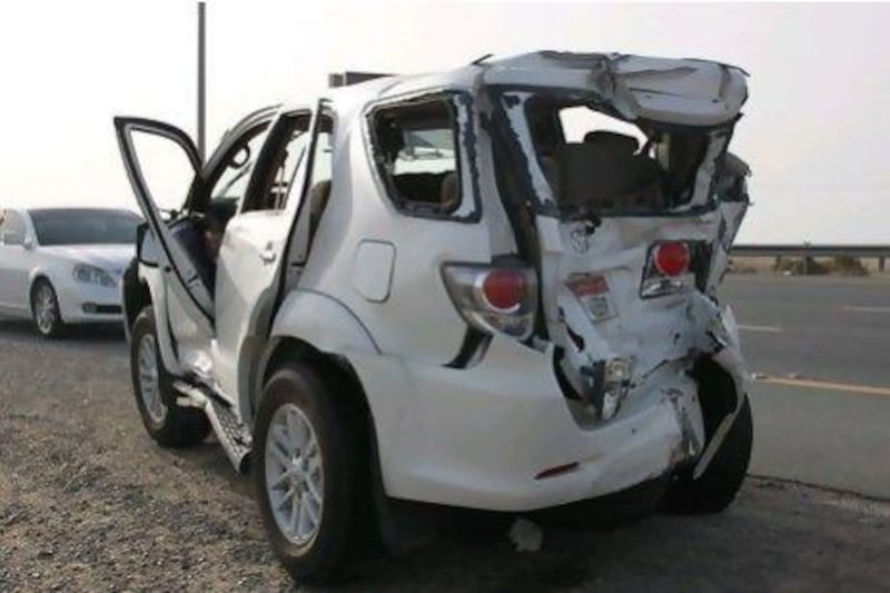 A three-vehicle crash caused major delays for commuters between Dubai and Abu Dhabi this morning.