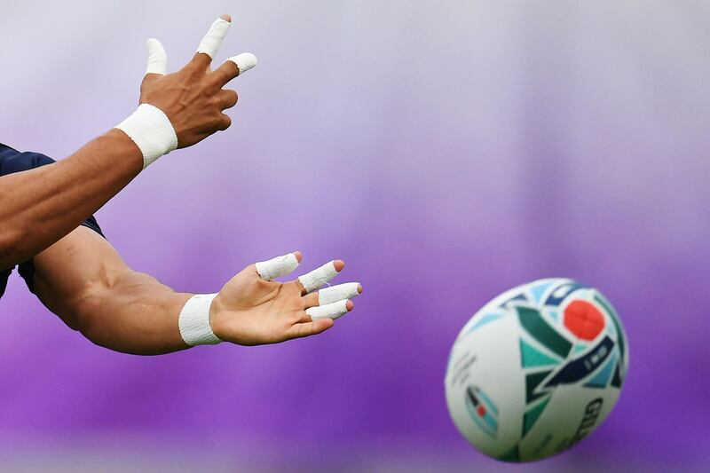 South Africa's Herschel Jantjies takes part in a training session at the Arcs Urayasu Park in Urayasu, Chiba Prefecture. AFP