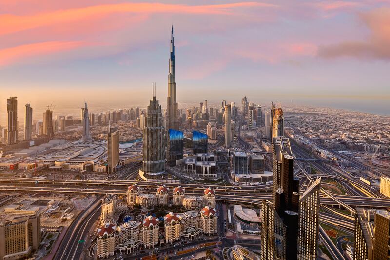 Burj Khalifa at sunrise. Getty