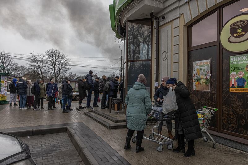 Cities across Russia were outwardly calm although there were lines of people looking to stock up on products – mostly high-end items and hardware – before shelves empty or prices rise further. EPA