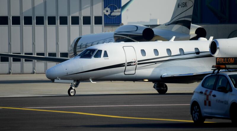 The private plane carrying  Zlatan Ibrahimovic runs on the tarmac of Linate airport. Ibrahimovic has signed with AC Milan on a six-month deal, promising to help rescue the struggling Serie A outfit's season. AFP