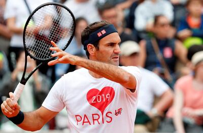Tennis - French Open - Roland Garros, Paris, France - May 25, 2019  Switzerland's Roger Federer attends a training session on the eve of the start of the tournament  REUTERS/Vincent Kessler