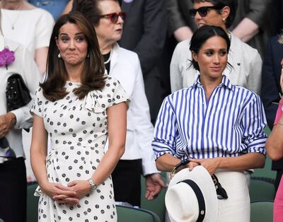 Mandatory Credit: Photo by James Gourley/BPI/REX/Shutterstock (9761460nm)
Catherine Duchess of Cambridge and Meghan Duchess of Sussex in the Royal Box
Wimbledon Tennis Championships, Day 12, The All England Lawn Tennis and Croquet Club, London, UK - 14 Jul 2018