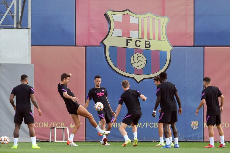Barcelona players during trainnig. AFP