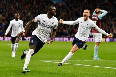 Sadio Mane, centre, scored Liverpool's winning goal against Aston Villa at the Villa Park in Birmingham. EPA