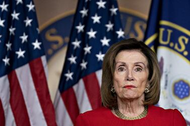 US House Speaker Nancy Pelosi speaks a day after the House of Representatives voted to impeach US President Donald Trump. Andrew Harrer / Bloomberg