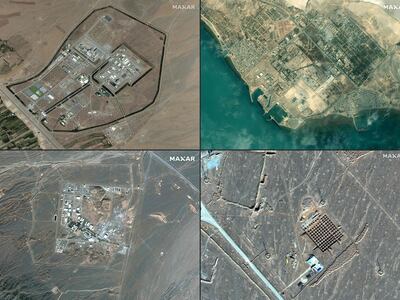 This photo provided by Maxar Technologies shows four sites where Iran is developing nuclear technology. AFP