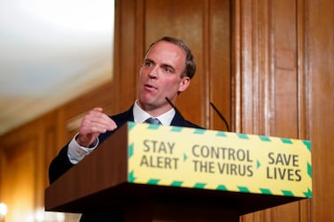 A handout image released by 10 Downing Street, shows Britain's Foreign Secretary Dominic Raab attending a remote press conference to update the nation on the COVID-19 pandemic, inside 10 Downing Street in central London on June 15, 2020. -  AFP / 10 Downing Street