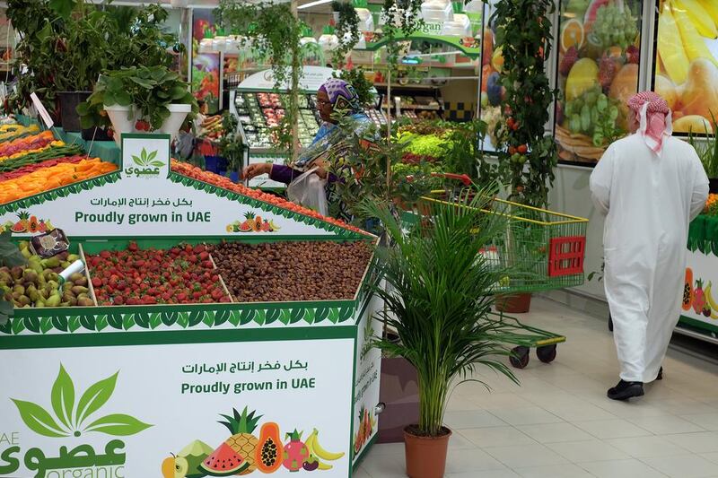 Shoppers at Lulu’s in Mushrif Mall on Tuesday were met with a display of locally grown and organic produce. Delores Johnson / The National