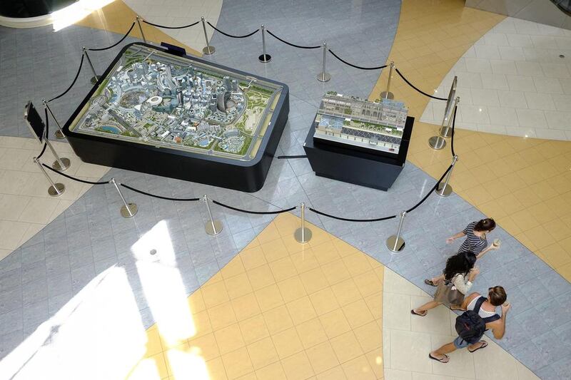 The Mall of the World project is part of a strategy to boost Dubai’s burgeoning tourism economy by providing more options for visitors amid searing summer temperatures. Above, a miniature Mall of World on display at Emirates Tower's main atrium. Antonie Robertson / The National