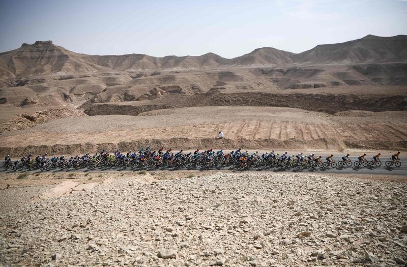 The pack rides during the fourth stage of the Saudi Tour from Wadi Namar Park to Al Muzahimiyah King Saud University near Riyadh.  AFP