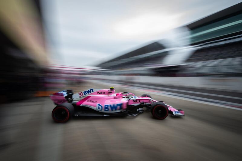 Force India's French driver Esteban Ocon leaves the pits during a practice session for the Formula One Japanese Grand Prix at Suzuka on October 5, 2018. AFP