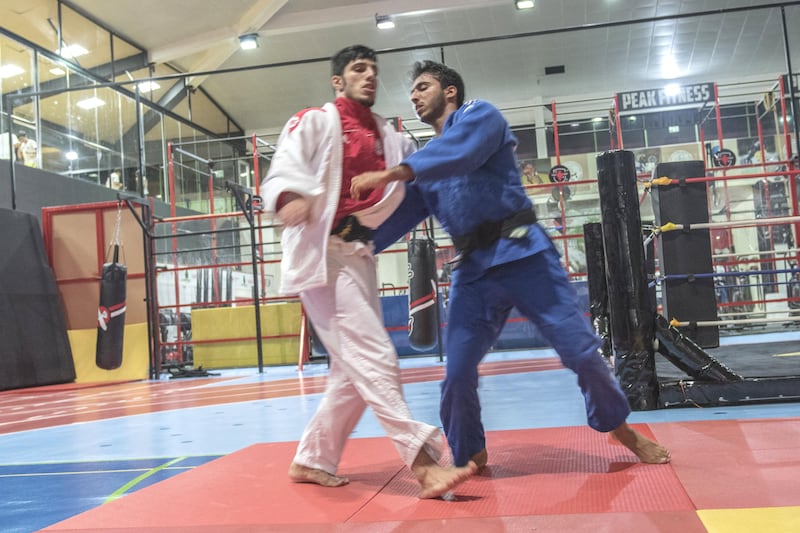 Khalifa Al Hosani, Rashed Al Mashjari training for the ninth staging of the Abu Dhabi Grand Slam, the fourth of the five World Tour events of the International Judo Federation at the Abu Dhabi Golf and Equestrian Club,Abu Dhabi,UAE on 24 October 2017 , vidhyaa for The National