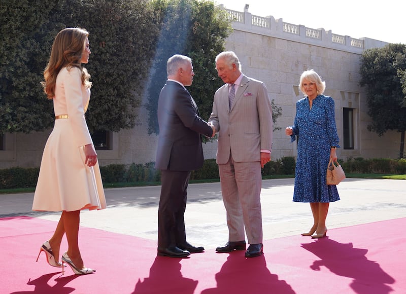 Prince Charles with Camilla, King Abdullah and Queen Rania. Photo: @RHCJO via Twitter