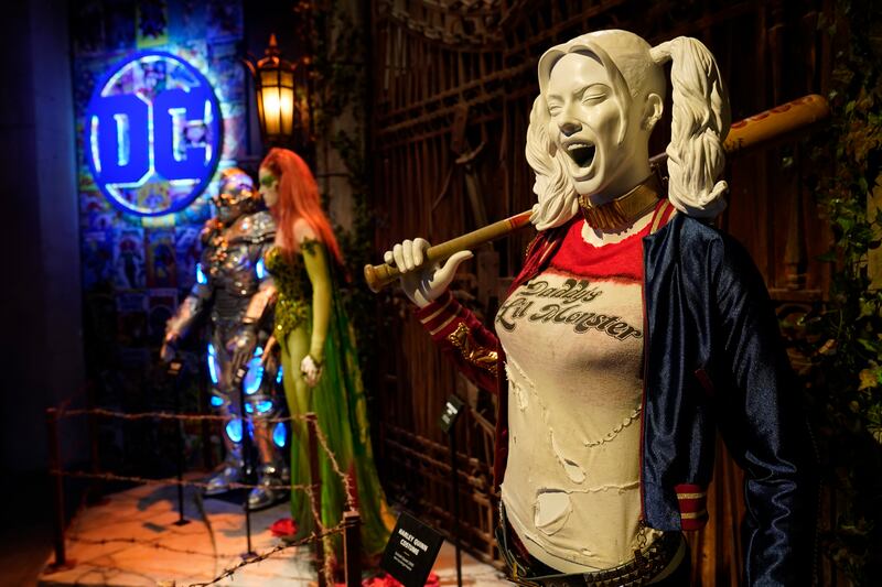 A Harley Quinn costume is displayed at the "Action and Magic Made Here" interactive experience at the Warner Bros.  Studio Tour Hollywood media preview on June 24, 2021, in Burbank, Calif.  (AP Photo / Chris Pizzello)