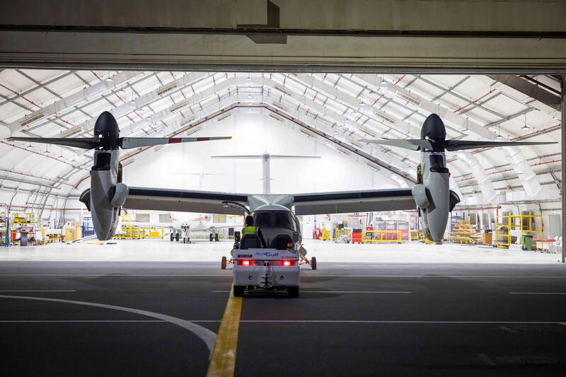AW609 is parked at a hanger of Aerogulf at the Al Maktoum International Airport. Photo: Leornardo