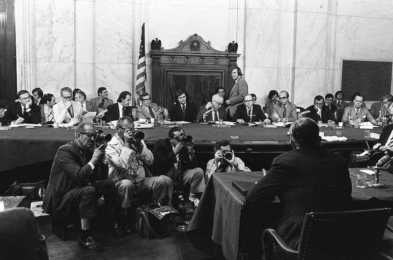 The Senate Watergate Committee hearings on Capitol Hill in Washington took place in 1973. AP