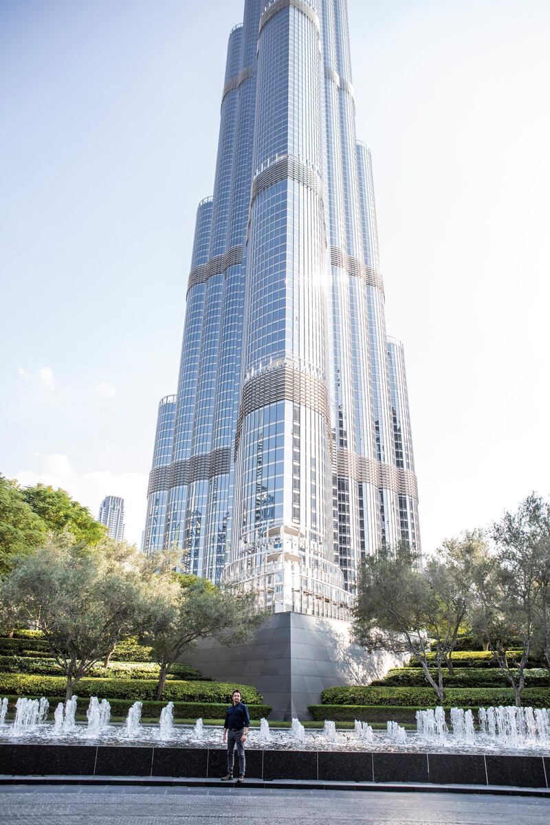 Richard Hammond stands outside the Burj Khalifa, Dubai.