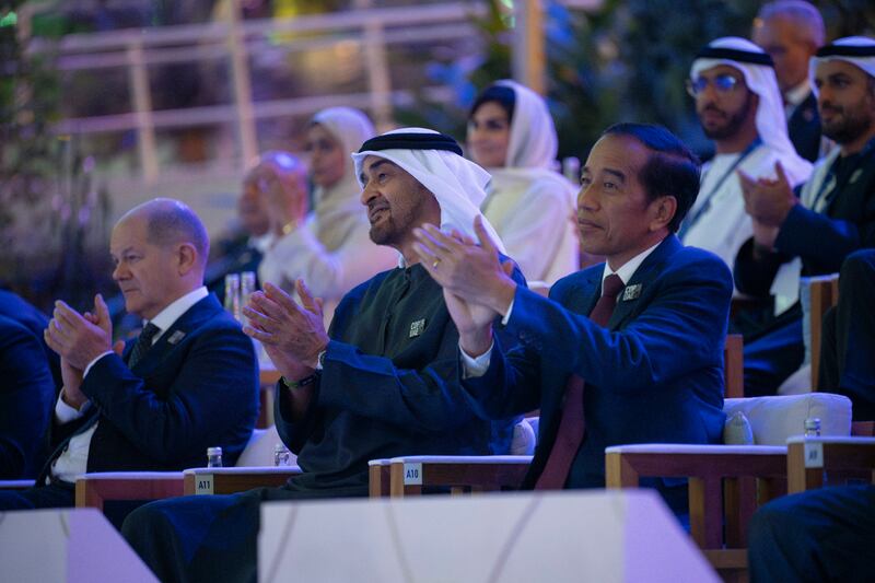 President Sheikh Mohamed and Joko Widodo, President of Indonesia at Al Wasl Plaza, at Expo City Dubai. 