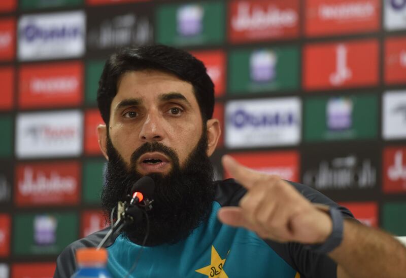 Pakistan's cricket head coach and chief selector, Misbah-ul-Haq gives a press conference in Karachi on September 25, 2019.
  / AFP / ASIF HASSAN
