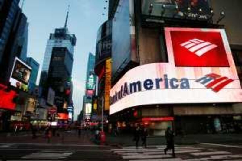 In this Jan. 19, 2010, photo, a branch office of Bank of America is shown in New York. Bank of America Corp. said Wednesday, Jan. 20, it lost $5.2 billion during the final three months of 2009 as consumers struggled to make their mortgage and credit card payments. (AP Photo/Mark Lennihan) *** Local Caption ***  NYML301_Earns_Bank_of_America.jpg
