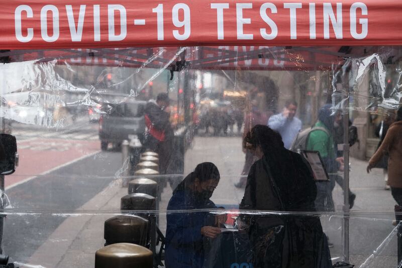 A Covid-19 testing site stands in Manhattan on March 31, 2022 in New York City.  AFP